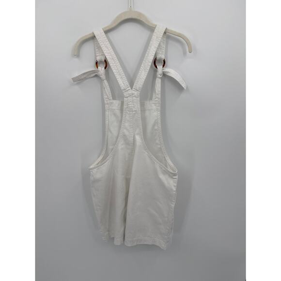 Aerie Beach White Denim Shortall Tie Straps Rolled Hems Overalls Romper Small - Picture 5 of 5